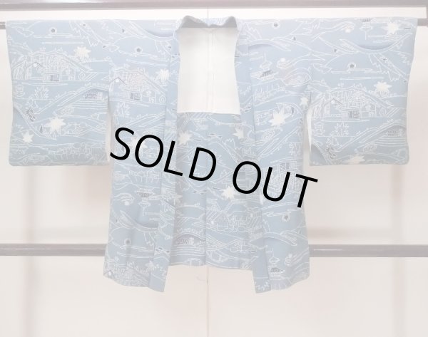 Photo1: O0805S Vintage Japanese kimono  Grayish Blue HAORI short jacket for women / Silk. MOMIJI maple leaf,   (Grade C) (1)