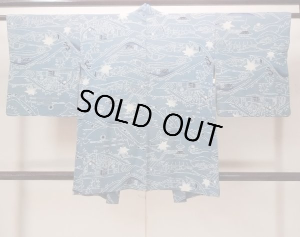 Photo2: O0805S Vintage Japanese kimono  Grayish Blue HAORI short jacket for women / Silk. MOMIJI maple leaf,   (Grade C) (2)