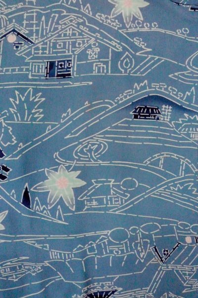 Photo3: O0805S Vintage Japanese kimono  Grayish Blue HAORI short jacket for women / Silk. MOMIJI maple leaf,   (Grade C) (3)