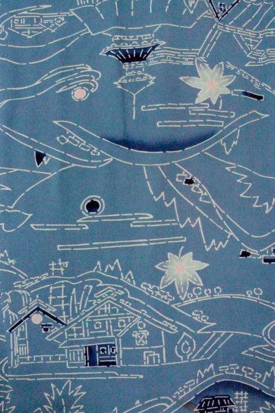 Photo4: O0805S Vintage Japanese kimono  Grayish Blue HAORI short jacket for women / Silk. MOMIJI maple leaf,   (Grade C) (4)