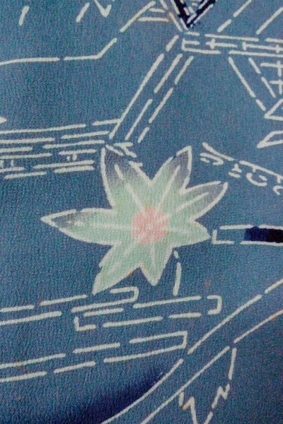 Photo6: O0805S Vintage Japanese kimono  Grayish Blue HAORI short jacket for women / Silk. MOMIJI maple leaf,   (Grade C) (6)