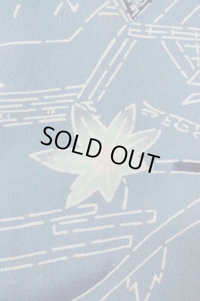 Photo6: O0805S Vintage Japanese kimono  Grayish Blue HAORI short jacket for women / Silk. MOMIJI maple leaf,   (Grade C) (6)