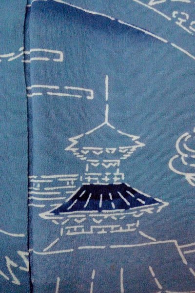 Photo7: O0805S Vintage Japanese kimono  Grayish Blue HAORI short jacket for women / Silk. MOMIJI maple leaf,   (Grade C) (7)