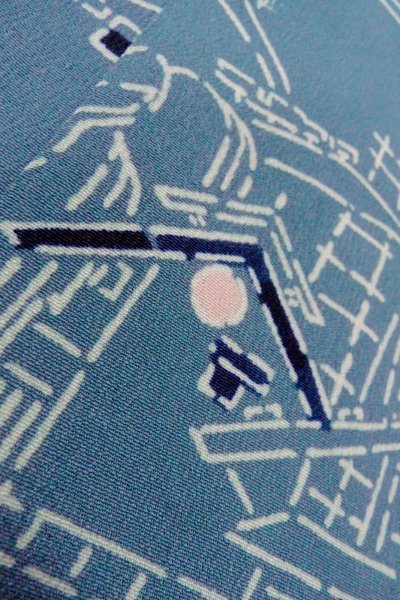 Photo8: O0805S Vintage Japanese kimono  Grayish Blue HAORI short jacket for women / Silk. MOMIJI maple leaf,   (Grade C) (8)