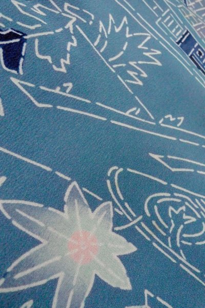 Photo9: O0805S Vintage Japanese kimono  Grayish Blue HAORI short jacket for women / Silk. MOMIJI maple leaf,   (Grade C) (9)