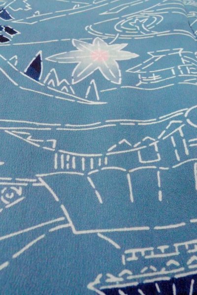 Photo10: O0805S Vintage Japanese kimono  Grayish Blue HAORI short jacket for women / Silk. MOMIJI maple leaf,   (Grade C) (10)