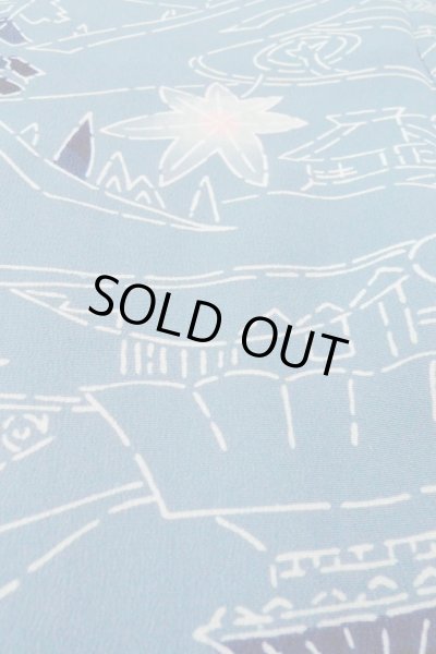 Photo10: O0805S Vintage Japanese kimono  Grayish Blue HAORI short jacket for women / Silk. MOMIJI maple leaf,   (Grade C) (10)