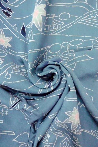 Photo11: O0805S Vintage Japanese kimono  Grayish Blue HAORI short jacket for women / Silk. MOMIJI maple leaf,   (Grade C) (11)