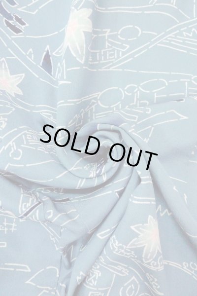 Photo11: O0805S Vintage Japanese kimono  Grayish Blue HAORI short jacket for women / Silk. MOMIJI maple leaf,   (Grade C) (11)