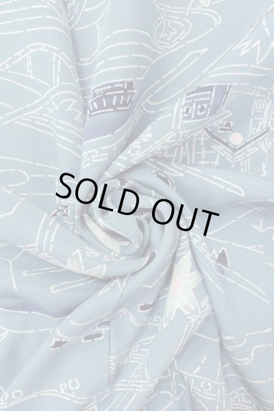 Photo12: O0805S Vintage Japanese kimono  Grayish Blue HAORI short jacket for women / Silk. MOMIJI maple leaf,   (Grade C) (12)