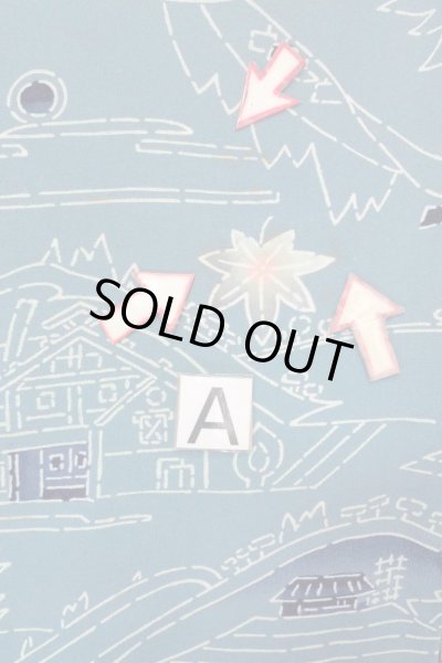 Photo14: O0805S Vintage Japanese kimono  Grayish Blue HAORI short jacket for women / Silk. MOMIJI maple leaf,   (Grade C) (14)