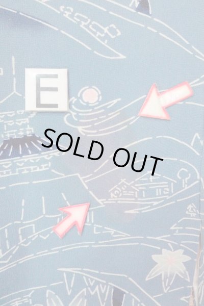 Photo18: O0805S Vintage Japanese kimono  Grayish Blue HAORI short jacket for women / Silk. MOMIJI maple leaf,   (Grade C) (18)