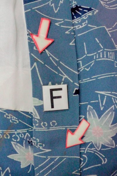 Photo19: O0805S Vintage Japanese kimono  Grayish Blue HAORI short jacket for women / Silk. MOMIJI maple leaf,   (Grade C) (19)