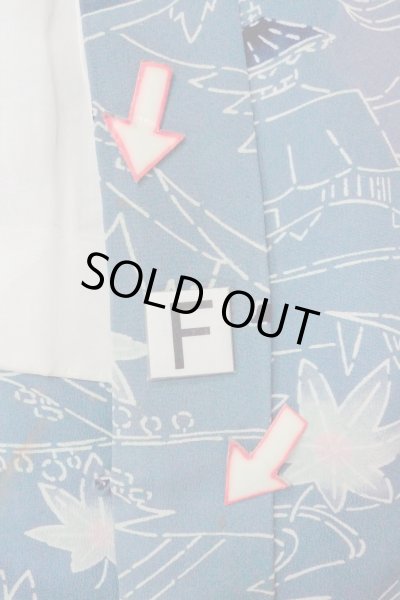 Photo19: O0805S Vintage Japanese kimono  Grayish Blue HAORI short jacket for women / Silk. MOMIJI maple leaf,   (Grade C) (19)