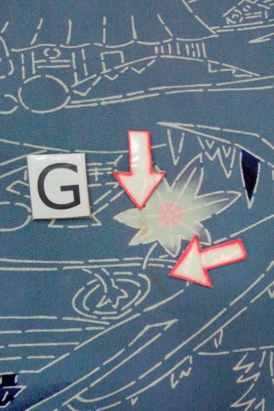 Photo20: O0805S Vintage Japanese kimono  Grayish Blue HAORI short jacket for women / Silk. MOMIJI maple leaf,   (Grade C) (20)