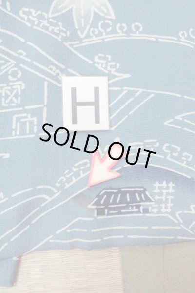 Photo21: O0805S Vintage Japanese kimono  Grayish Blue HAORI short jacket for women / Silk. MOMIJI maple leaf,   (Grade C) (21)