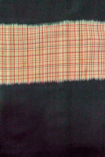 Photo4: O0805T Vintage Japanese kimono   Black HAORI short jacket for women / Silk. Plaid Checks   (Grade C) (4)