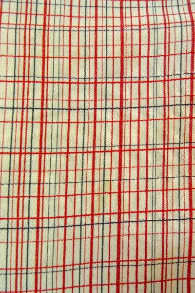 Photo5: O0805T Vintage Japanese kimono   Black HAORI short jacket for women / Silk. Plaid Checks   (Grade C) (5)