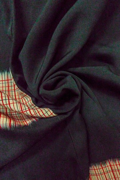 Photo12: O0805T Vintage Japanese kimono   Black HAORI short jacket for women / Silk. Plaid Checks   (Grade C) (12)