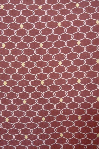 Photo5: O0805V Vintage Japanese kimono  Dark Dark Red HAORI short jacket for women / Synthetic. Geometrical pattern   (Grade B) (5)