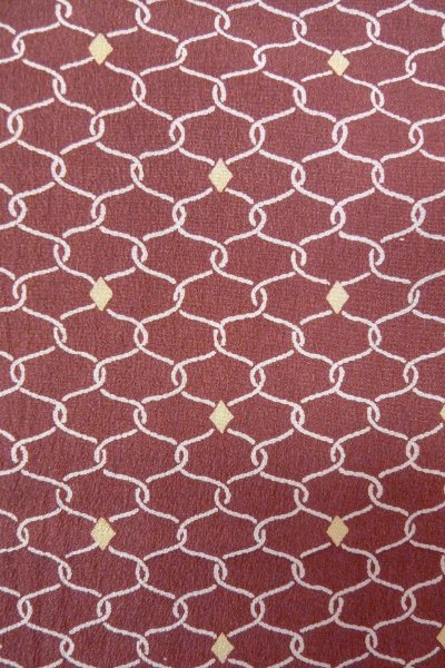 Photo6: O0805V Vintage Japanese kimono  Dark Dark Red HAORI short jacket for women / Synthetic. Geometrical pattern   (Grade B) (6)