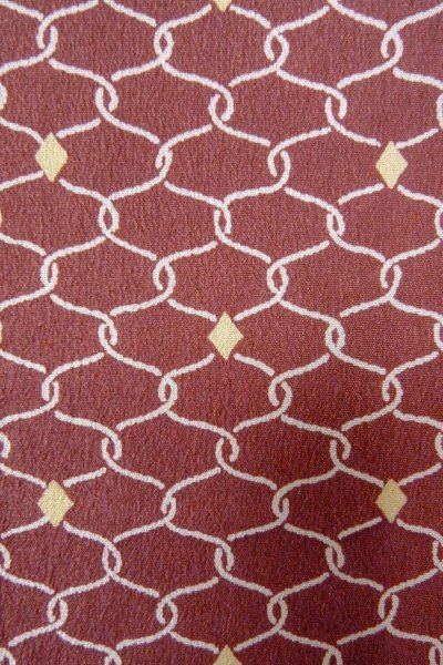 Photo7: O0805V Vintage Japanese kimono  Dark Dark Red HAORI short jacket for women / Synthetic. Geometrical pattern   (Grade B) (7)