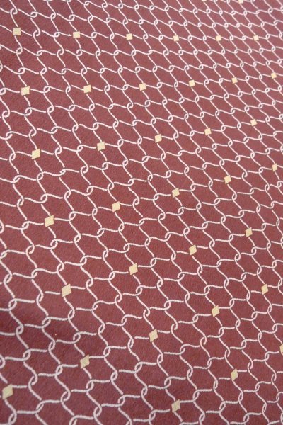 Photo8: O0805V Vintage Japanese kimono  Dark Dark Red HAORI short jacket for women / Synthetic. Geometrical pattern   (Grade B) (8)