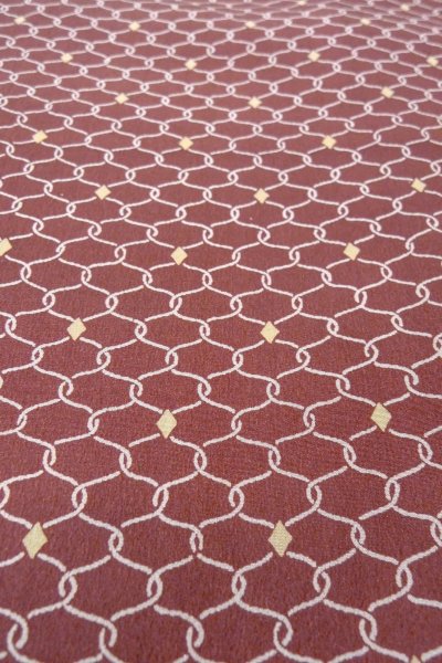 Photo10: O0805V Vintage Japanese kimono  Dark Dark Red HAORI short jacket for women / Synthetic. Geometrical pattern   (Grade B) (10)