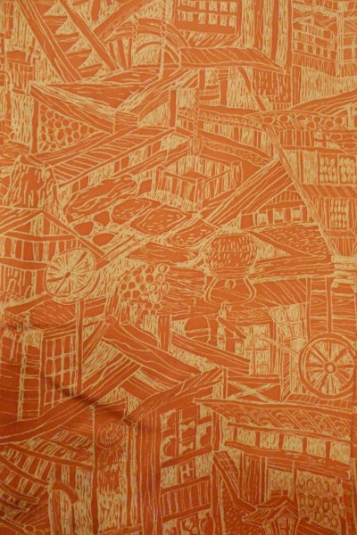 Photo4: Mint O0805W Vintage Japanese kimono  Dark Orange HAORI short jacket for women / Silk. House,   (Grade A) (4)