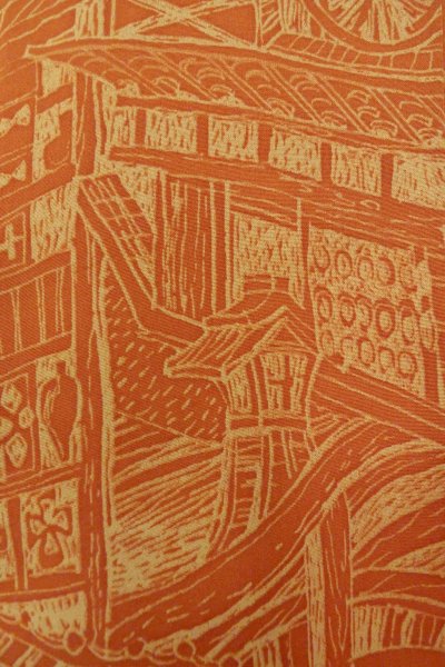 Photo6: Mint O0805W Vintage Japanese kimono  Dark Orange HAORI short jacket for women / Silk. House,   (Grade A) (6)