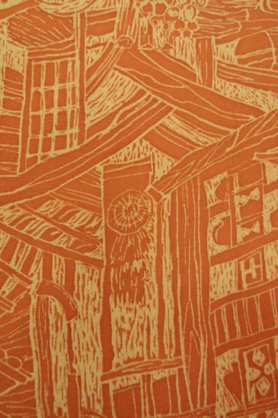 Photo7: Mint O0805W Vintage Japanese kimono  Dark Orange HAORI short jacket for women / Silk. House,   (Grade A) (7)