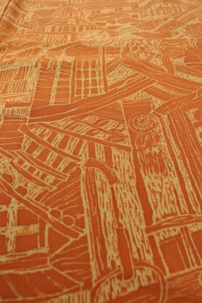 Photo10: Mint O0805W Vintage Japanese kimono  Dark Orange HAORI short jacket for women / Silk. House,   (Grade A) (10)