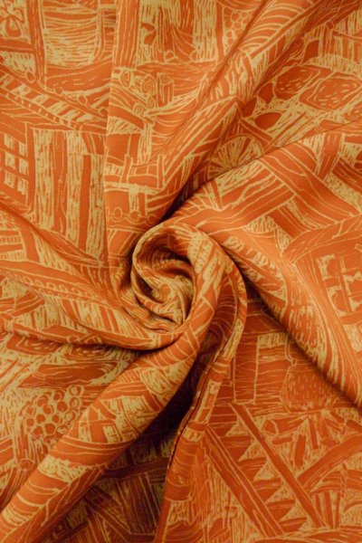Photo12: Mint O0805W Vintage Japanese kimono  Dark Orange HAORI short jacket for women / Silk. House,   (Grade A) (12)