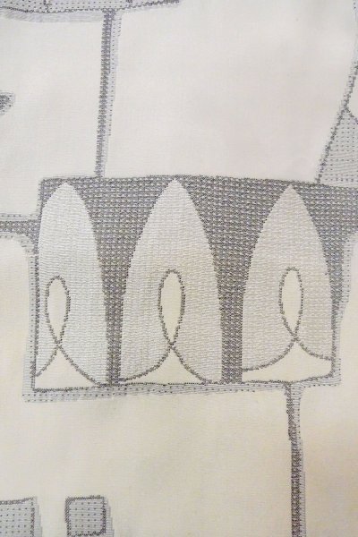 Photo7: O0805Y Vintage Japanese kimono   Gray HAORI short jacket for women / Silk. Geometrical pattern   (Grade C) (7)