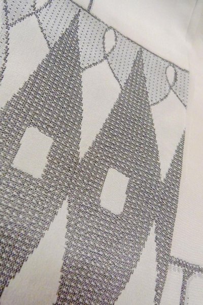 Photo9: O0805Y Vintage Japanese kimono   Gray HAORI short jacket for women / Silk. Geometrical pattern   (Grade C) (9)