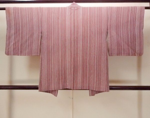 Photo2: O0805Z Vintage Japanese kimono  Dark Dark Red HAORI short jacket for women / Silk. Bamboo    There are stains.  (Grade B) (2)