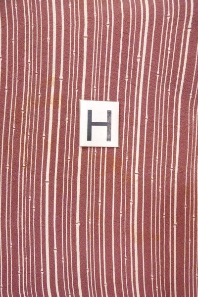 Photo21: O0805Z Vintage Japanese kimono  Dark Dark Red HAORI short jacket for women / Silk. Bamboo    There are stains.  (Grade B) (21)