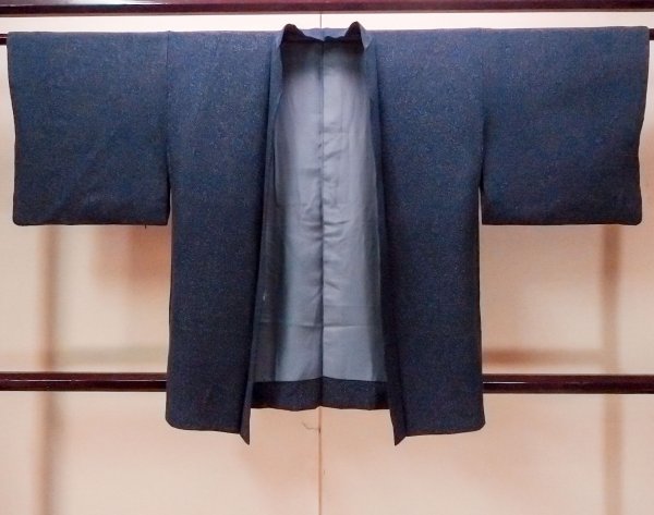 Photo1: Mint O0806A Vintage Japanese kimono  Dark Indigo Blue HAORI short jacket for women / Silk. Dot   (Grade A) (1)