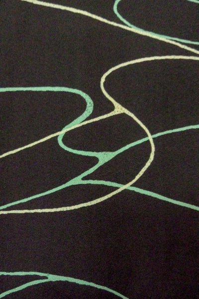 Photo6: O0806C Vintage Japanese kimono   Black HAORI short jacket for women / Silk. Stream,   (Grade B) (6)