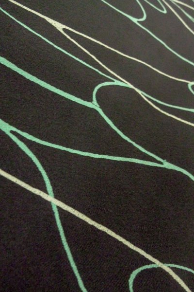 Photo9: O0806C Vintage Japanese kimono   Black HAORI short jacket for women / Silk. Stream,   (Grade B) (9)