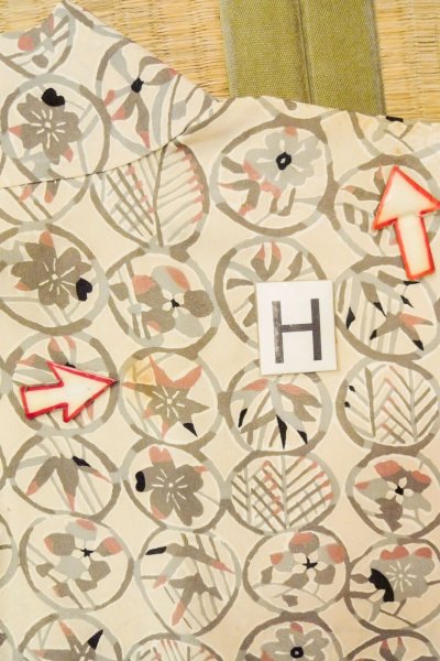 Photo21: O0806D Vintage Japanese kimono  Light Ivory HAORI short jacket for women / Silk. Flower,   (Grade C) (21)