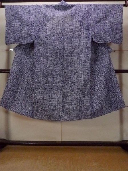 Photo1: O0826A Vintage Japanese kimono   Indigo Blue YUKATA summer(made in Japan) for men / Linen. Abstract pattern Stains/Soils all over. Discolored all over.  (Grade D) (1)