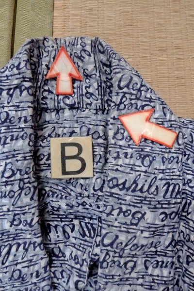 Photo15: O0826C Vintage Japanese kimono   Indigo Blue YUKATA summer(made in Japan) for men / Cotton.    (Grade C) (15)