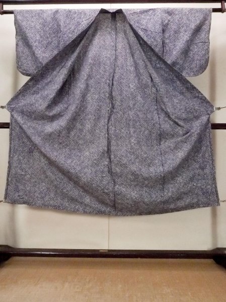 Photo2: O0826G Vintage Japanese kimono   Indigo Blue YUKATA summer(made in Japan) for women / Cotton. Plaid Checks,   (Grade D) (2)