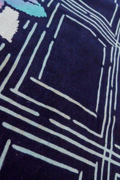 Photo10: O0826J Vintage Japanese kimono  Dark Indigo Blue Pour Dyed Yukata for women / Cotton. MOMIJI maple leaf,   (Grade C) (10)