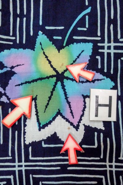 Photo21: O0826J Vintage Japanese kimono  Dark Indigo Blue Pour Dyed Yukata for women / Cotton. MOMIJI maple leaf,   (Grade C) (21)