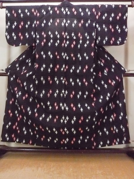 Photo1: O0826L Vintage Japanese kimono   Black Pour Dyed Yukata for women / Cotton/hemp Parallel Cross   (Grade C) (1)