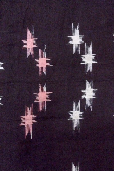 Photo5: O0826L Vintage Japanese kimono   Black Pour Dyed Yukata for women / Cotton/hemp Parallel Cross   (Grade C) (5)