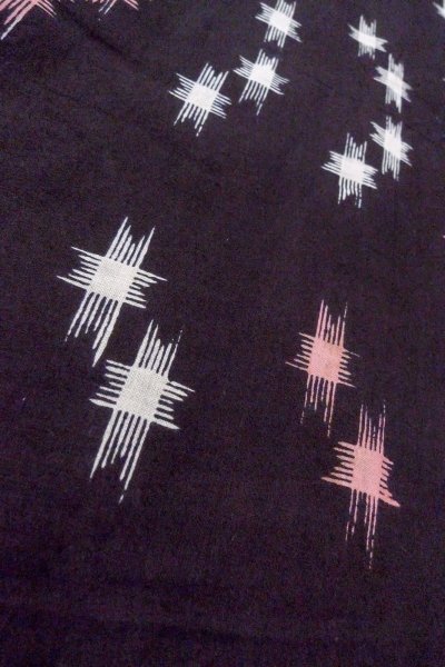 Photo8: O0826L Vintage Japanese kimono   Black Pour Dyed Yukata for women / Cotton/hemp Parallel Cross   (Grade C) (8)