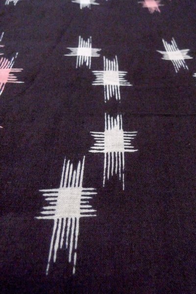 Photo10: O0826L Vintage Japanese kimono   Black Pour Dyed Yukata for women / Cotton/hemp Parallel Cross   (Grade C) (10)